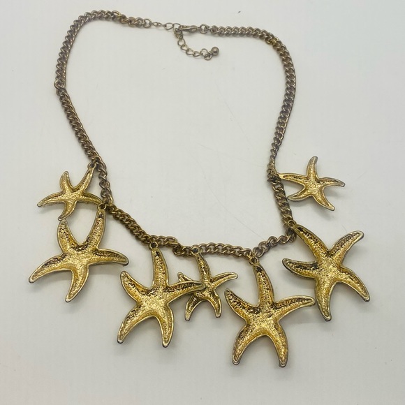 Beach Starfish Goldtone Statement Necklace - resort Wear - Picture 6 of 8